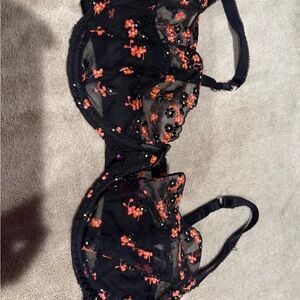 Agent Provocateur Black and Red Floral Bra